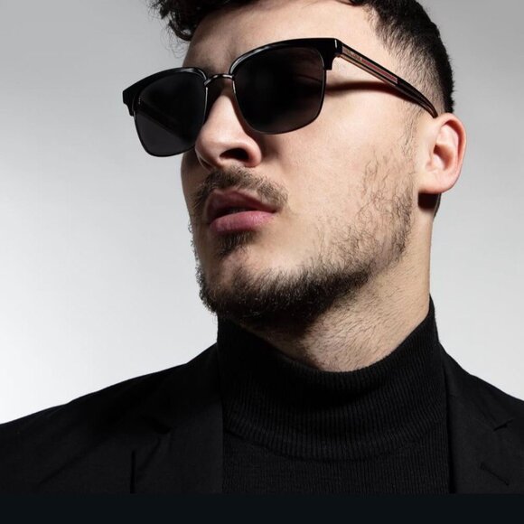 Gucci GG0382S 002 Sunglasses Black/Gold Square Frame, Brown Lenses - Picture 3 of 11